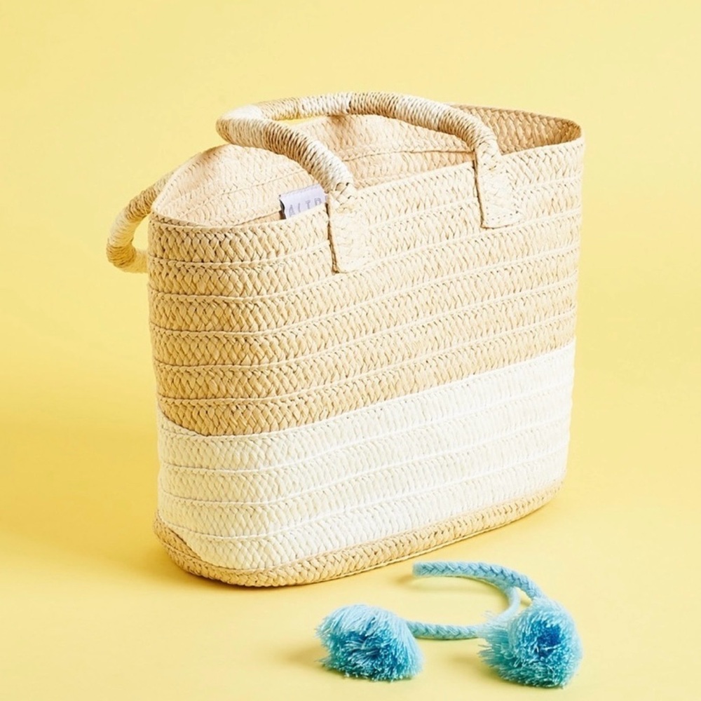 ALTRU Tan Cream Beach Natural Straw Woven Tote Bag Top‎ Handle